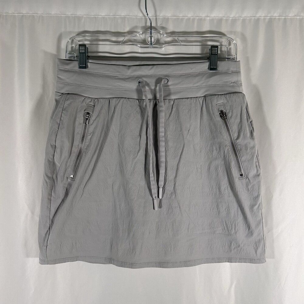 Athleta Athletic Mini Skirt Women's 4 Grey Pull On Lined Drawstring Zip Pockets